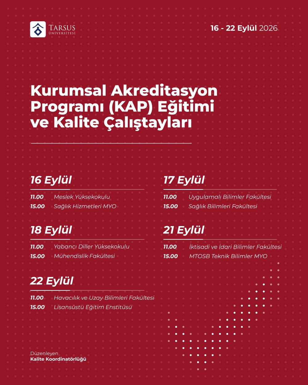 Kurumsal Akreditasyon Programı (KAP) Eğitimi ve Kalite Çalıştayları